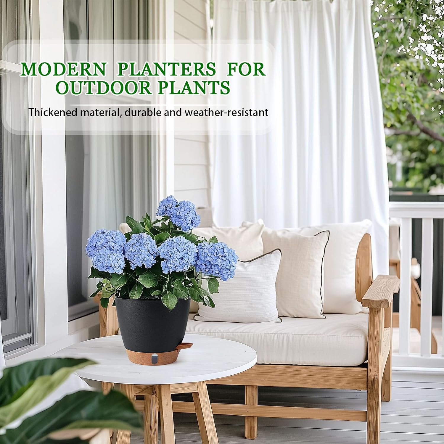Self Watering Pots for Inoor Ourdoor Plants 8/7/6.5/6/5" Plastic Planters | Drainage Holes & Water Level Indicator
