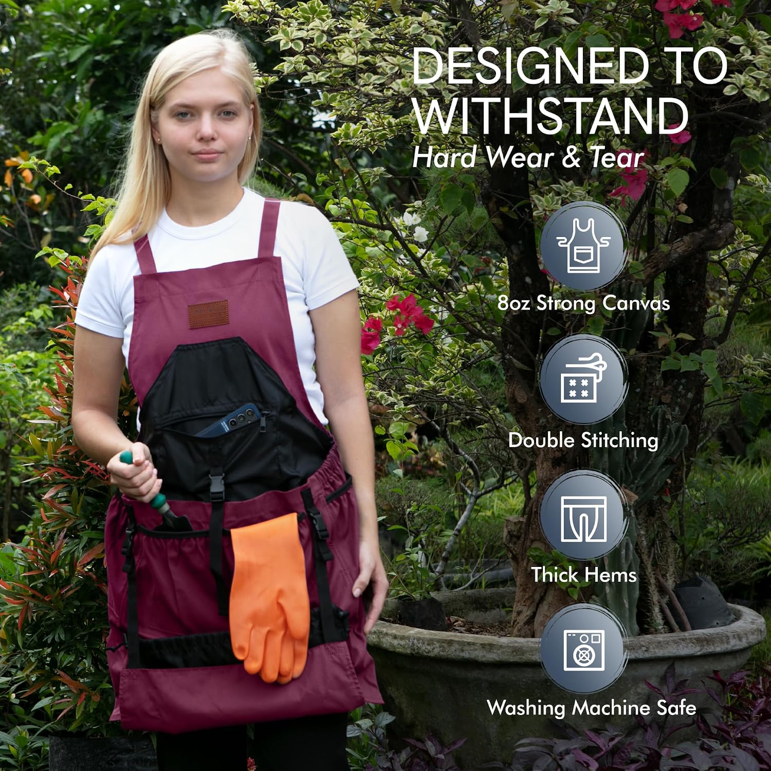 Gardening Apron with Pockets for Women & Men - Garden Apron 7 Pockets & Internal Drawstring Bag - Great Gift