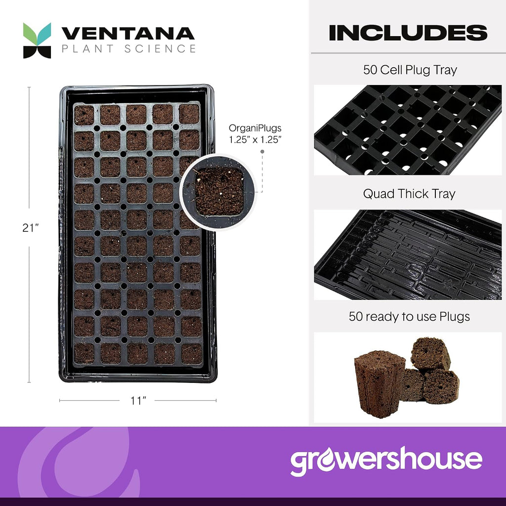 VPS OrganiPlug Hydroponic Seed Starter Plugs, 50 pcs in 1 Prefilled Tray, Rapid Root Planting Pods for Seedling, Clone