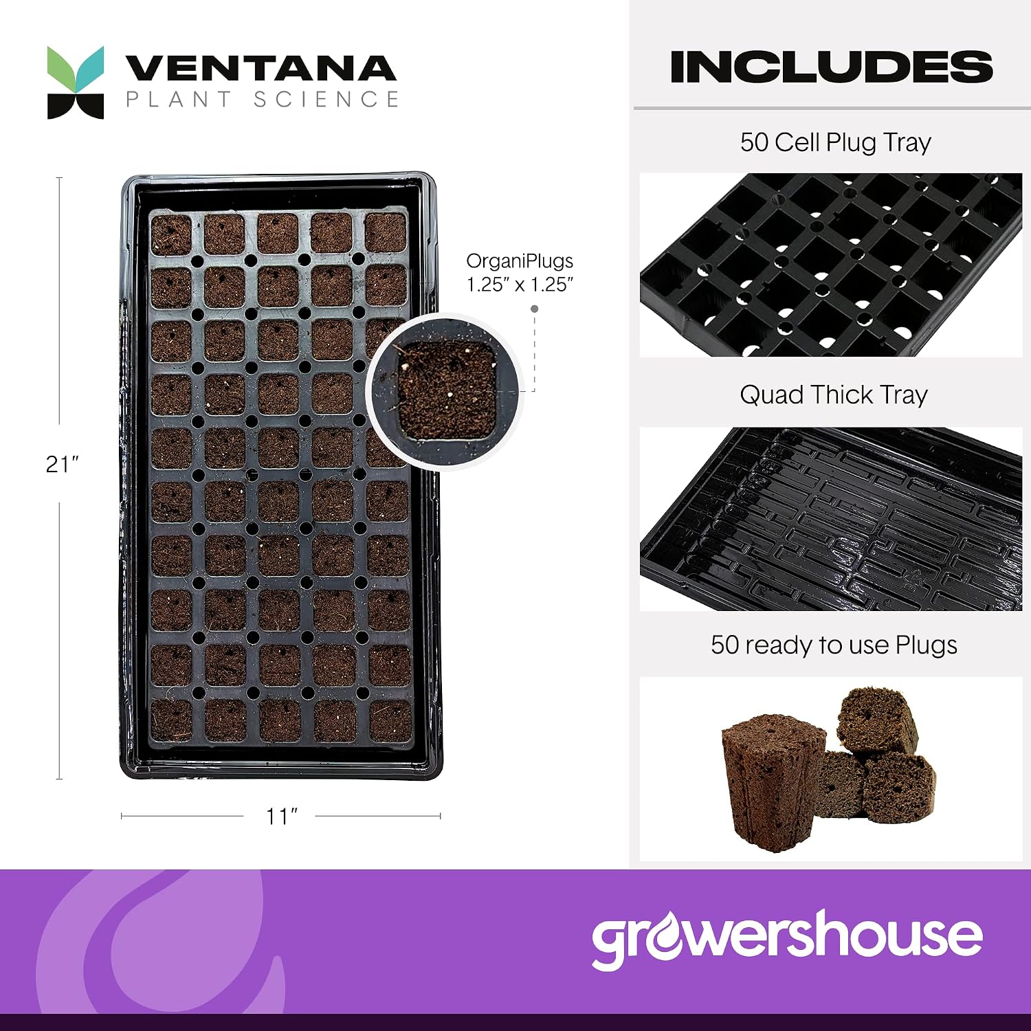 VPS OrganiPlug Hydroponic Seed Starter Plugs, 50 pcs in 1 Prefilled Tray, Rapid Root Planting Pods for Seedling, Clone
