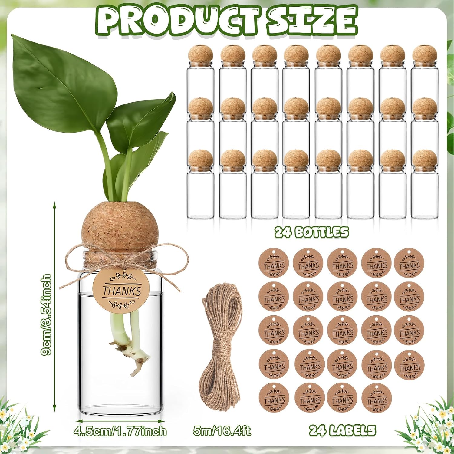 24 Pack 3.54'' Plant Propagation Stations 4 oz Glass Propagation Jars Planter Hydroponic Vase with Mushroom Hole Lid