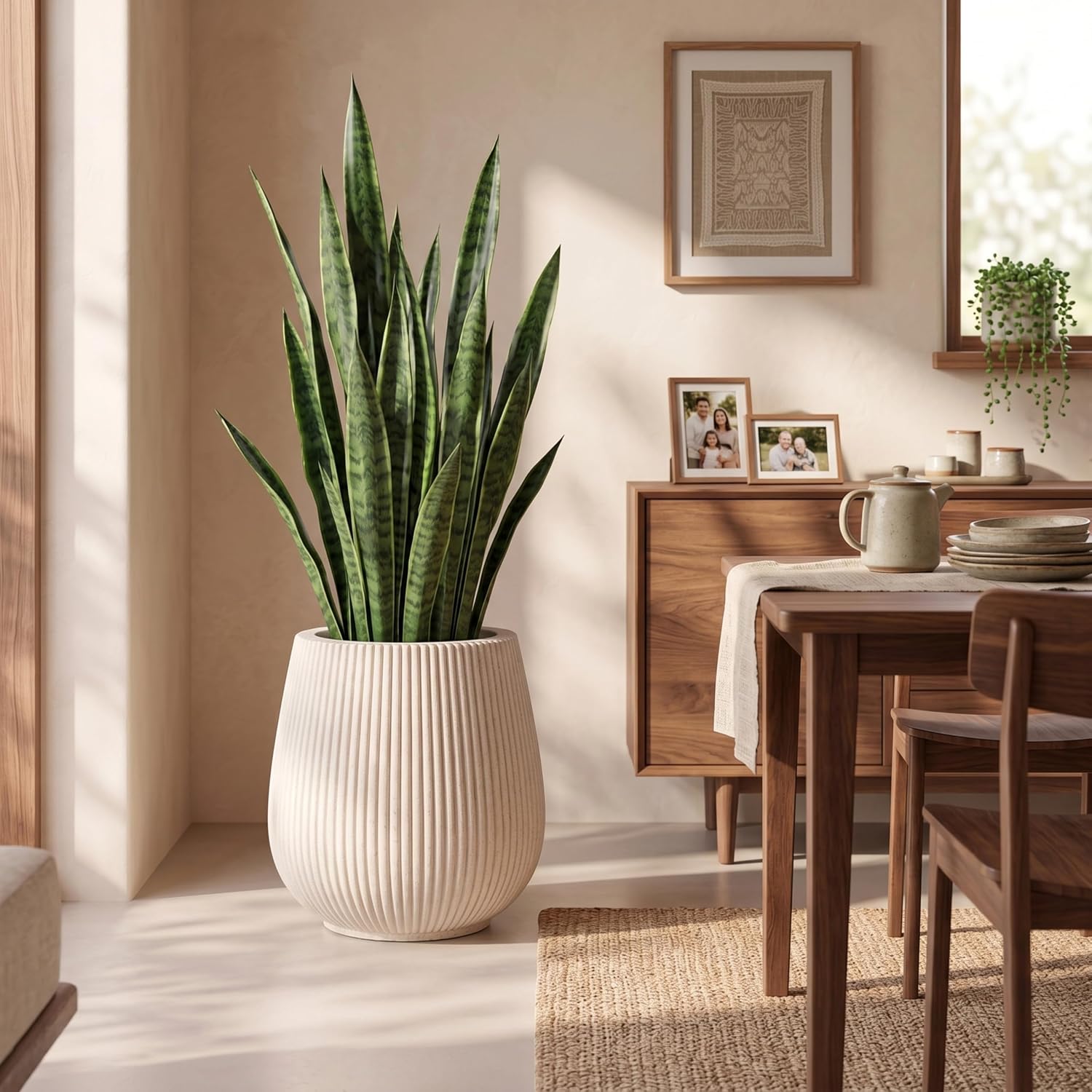 16" Pear-Shaped Fluted Planter - Handmade Fiberglass Composite | Handmade pear-shaped fluted fiberglass composite with