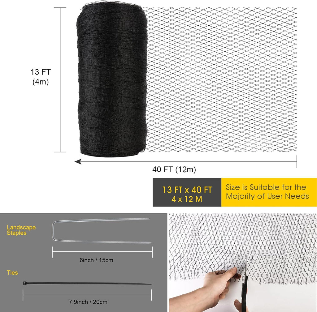 Bird Netting for Garden Protection, Anti Bird Mesh Garden Netting 13 x 40FT | RIFNY Heavy Duty Netting with Staples for