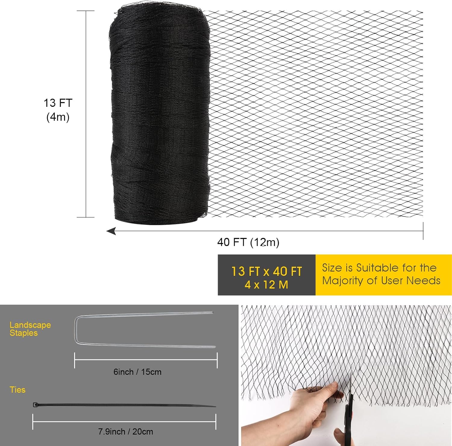 Bird Netting for Garden Protection, Anti Bird Mesh Garden Netting 13 x 40FT | RIFNY Heavy Duty Netting with Staples for