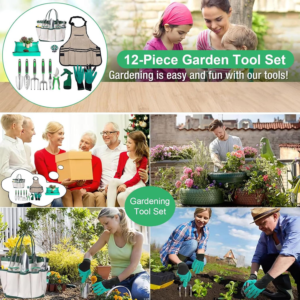 Garden Tool Set, 11 Pcs Gardening Hand Tools Heavy Duty Stainless Steel Garden Supplies with Repotting Mat for Planting
