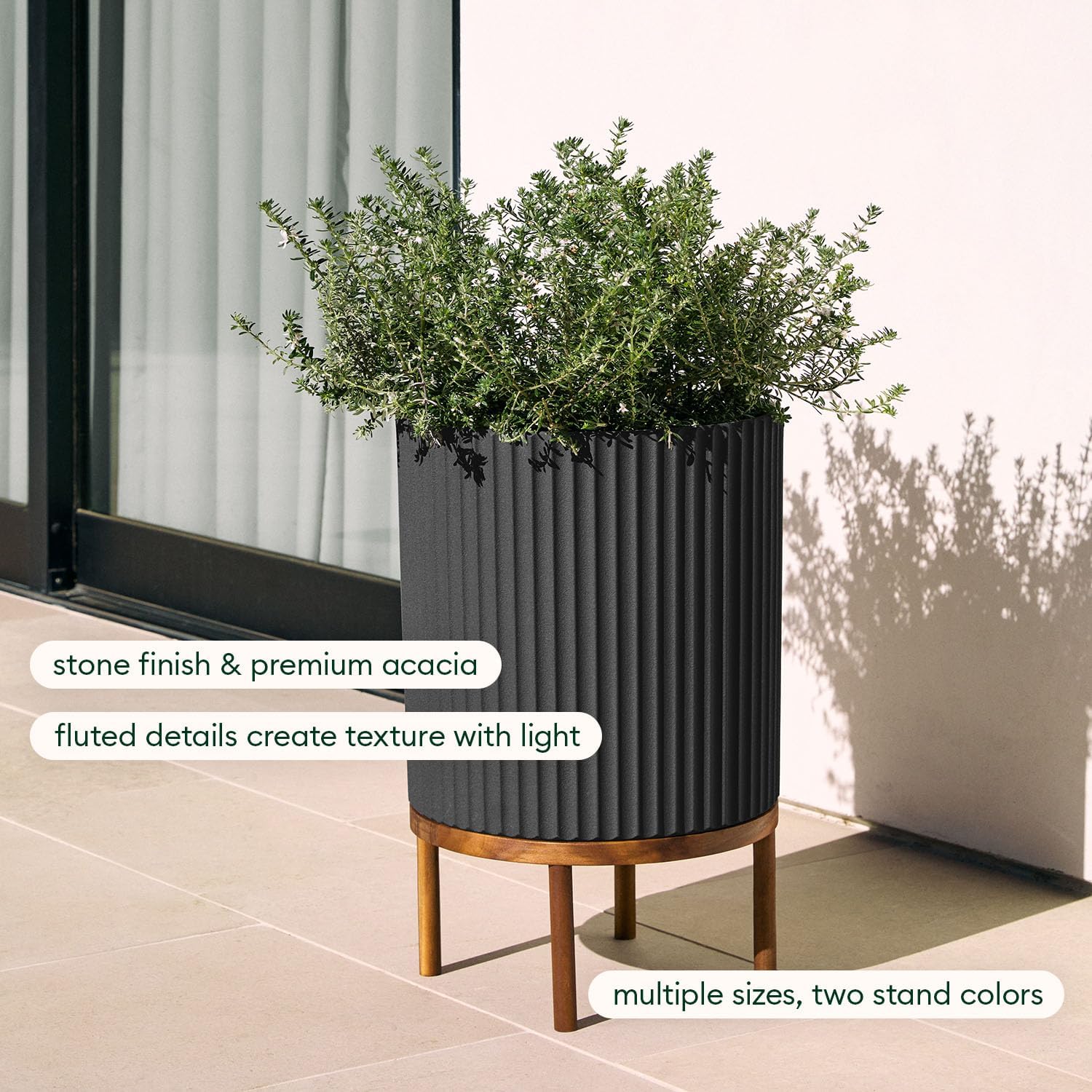 Veradek Demi Series Raised Planter - Round Planter with Stand | Made From a Durable Plastic-Stone Composite & Comes