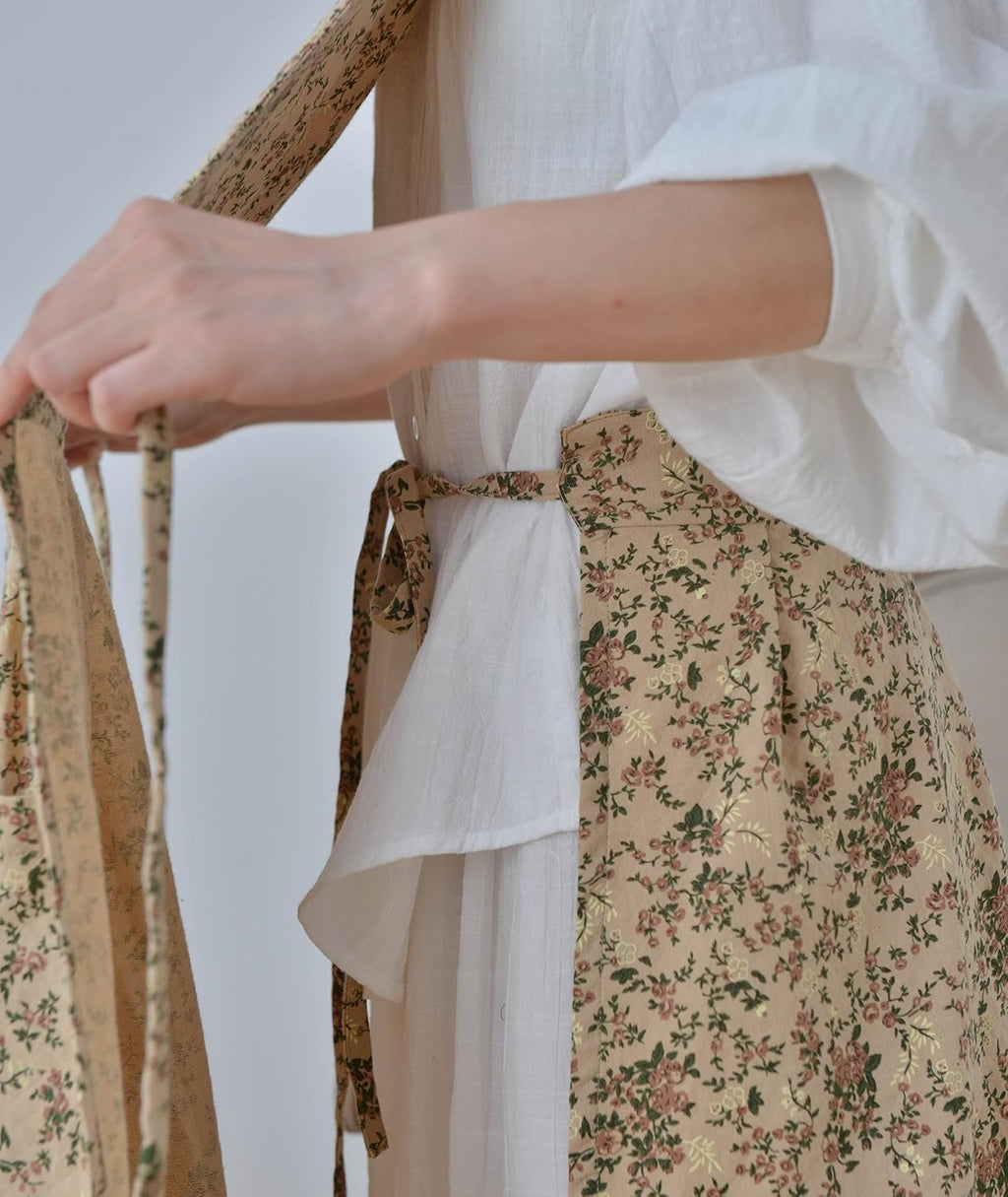 Japanese Cotton Linen Cross Back Apron with Pockets,Fashion Pinafore Dress for Gardening Painting Cleaning Cooking