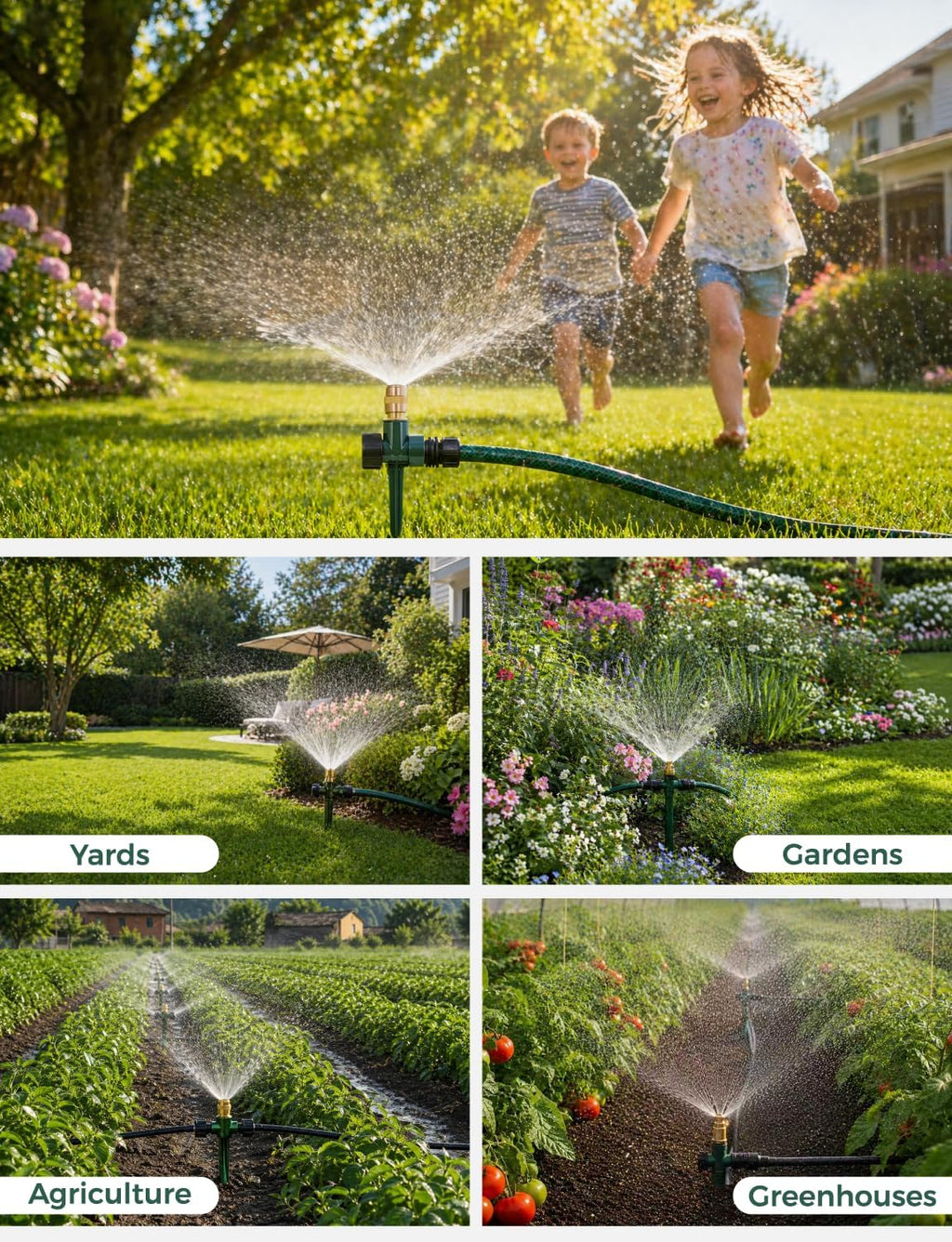 4 Pack Heavy-Duty Metal Lawn Sprinkler for Yard, 360° Irrigation Coverage with Adjustable Brass Nozzle & Rust-Resistant