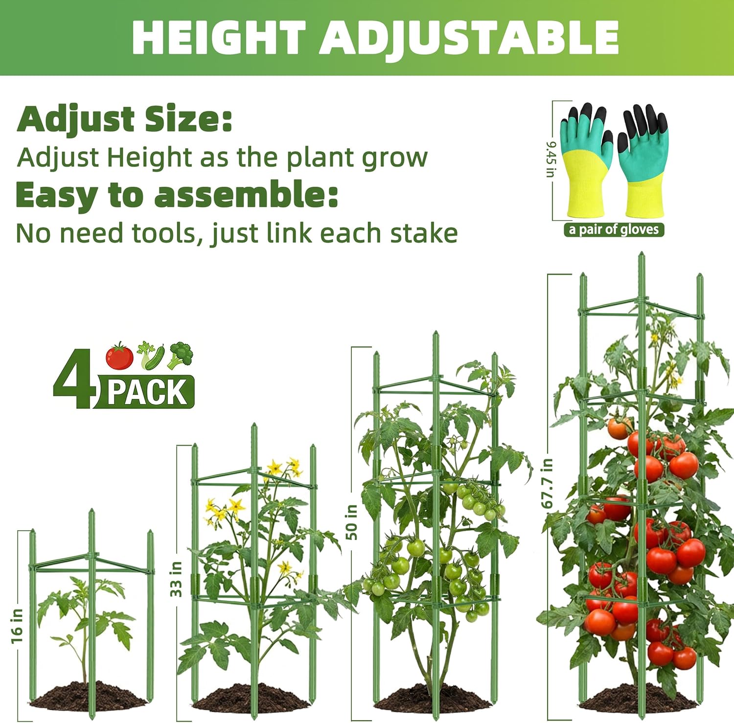 EWPJDK 4-Pack Tomato Cage for Garden Plant Support 48 INCH Garden Stakes Adjustable Tomato Cage for Climbing Plants