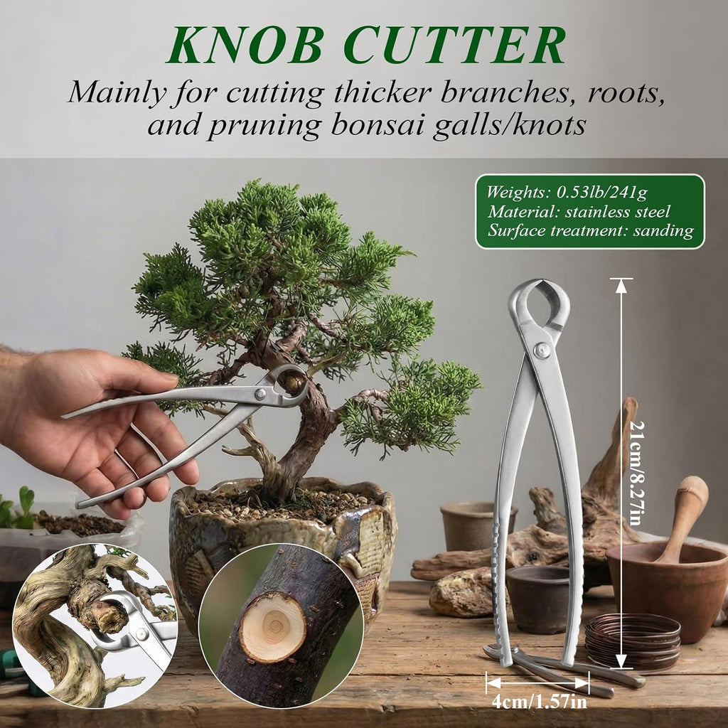 Bonsai Tools Set 3-Piece – Knob Cutter, Concave Cutter & Scissors for Trim | High-Carbon Steel, Ergonomic Non-Slip