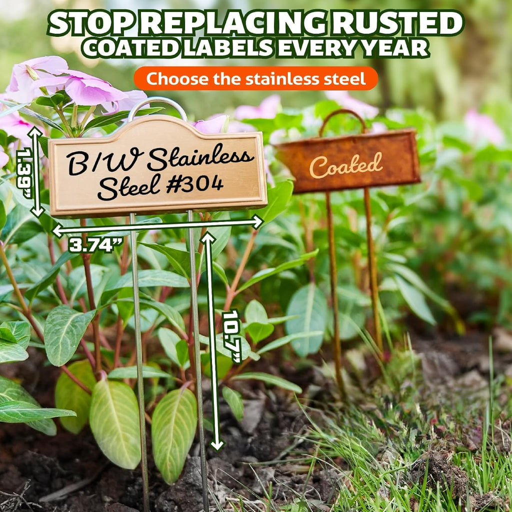 Stainless Steel 304 Plant Labels Weatherproof, Metal Garden Label Tall Markers 25 Pack for Plants Vegetables Herb