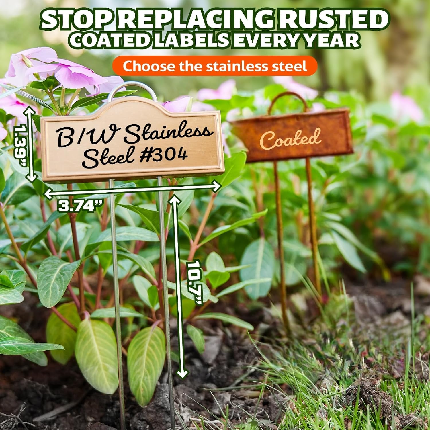 Stainless Steel 304 Plant Labels Weatherproof, Metal Garden Label Tall Markers 25 Pack for Plants Vegetables Herb