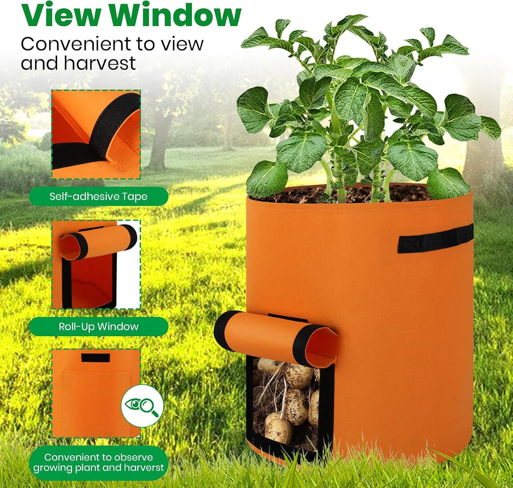 6 Pack Potato Grow Bags, 10 Gallon Planting Bags Large Fabric Pots with Flap Window Vegetable Planter Garden Pot Tall