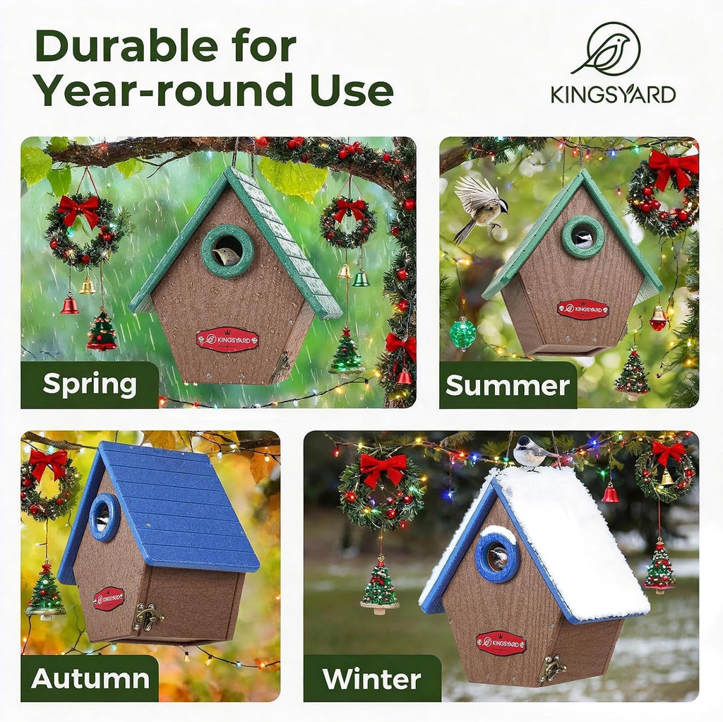 Kingsyard Recycled Plastic Bird House for Outdoors - Hanging Nesting Box with Predator Guard & Air Vents for Wren Finch