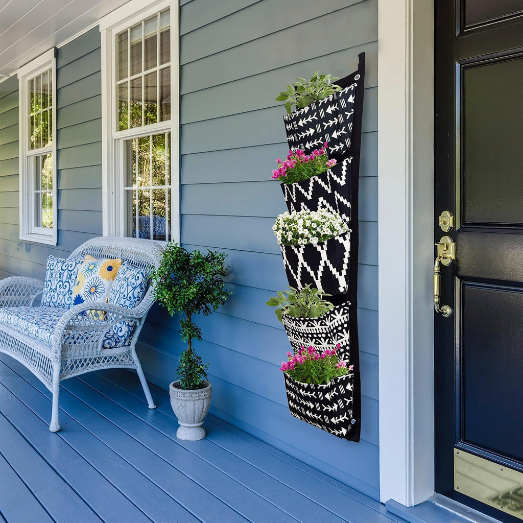 Esterno Boho Fabric Hanging Planter (3 Sets of 5 Pockets); Vertical Hanging Herb/Flower Planter