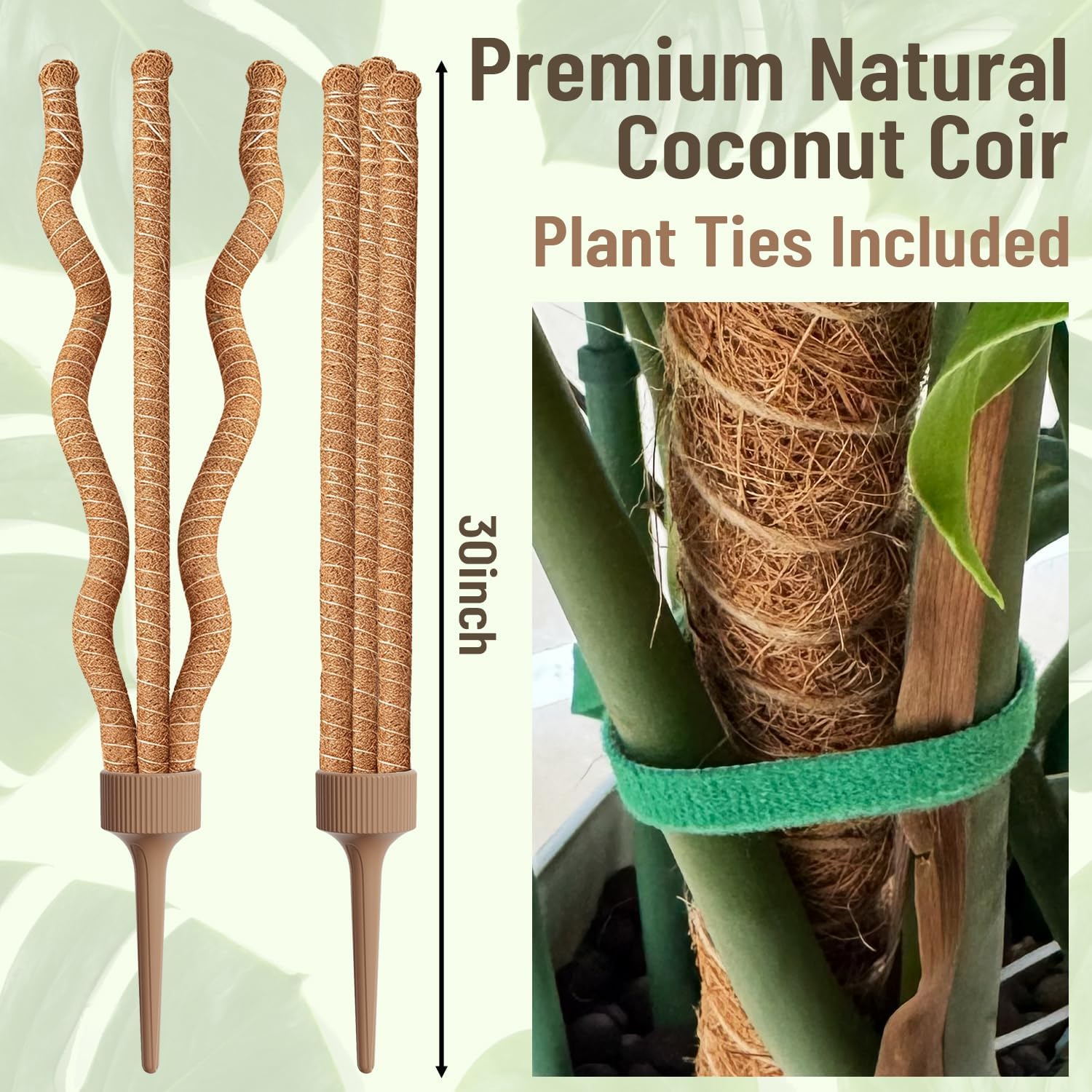 3-in-1 Moss Pole, Bendable 30IN Monstera Plant Support for Indoor-2 Pack | 3 Integrated Moss Poles for Climbing Plants