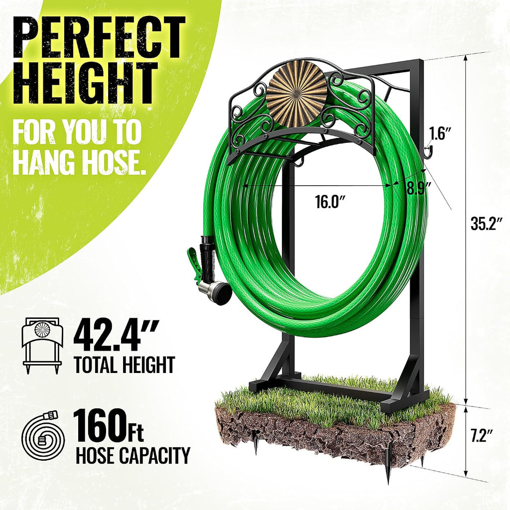 Heavy Duty Garden Hose Holder Stand with 4 Spikes Outdoor Hose Holder