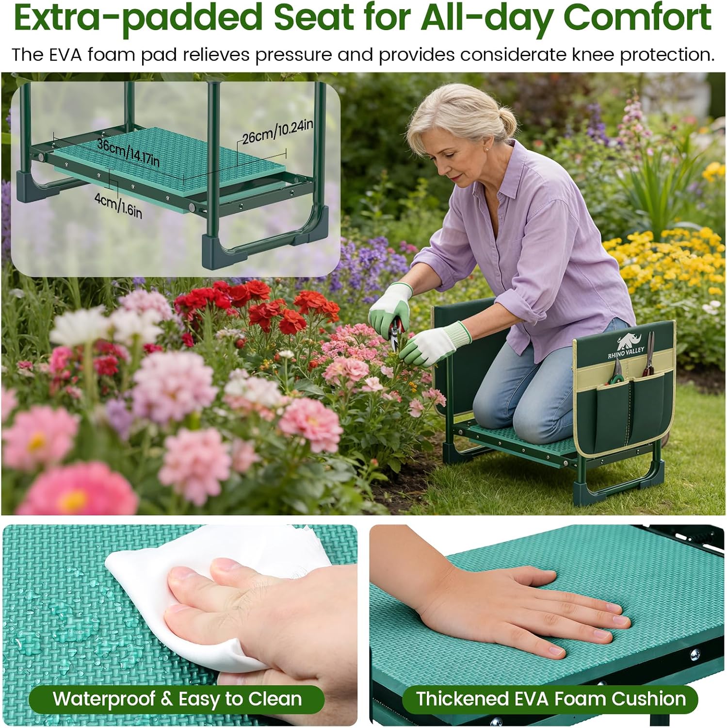 Garden Kneeler and Seat Foldable Gardening Stool Foldable Gardening Bench | Heavy Duty 2 in 2 Gardening Stool with Tool