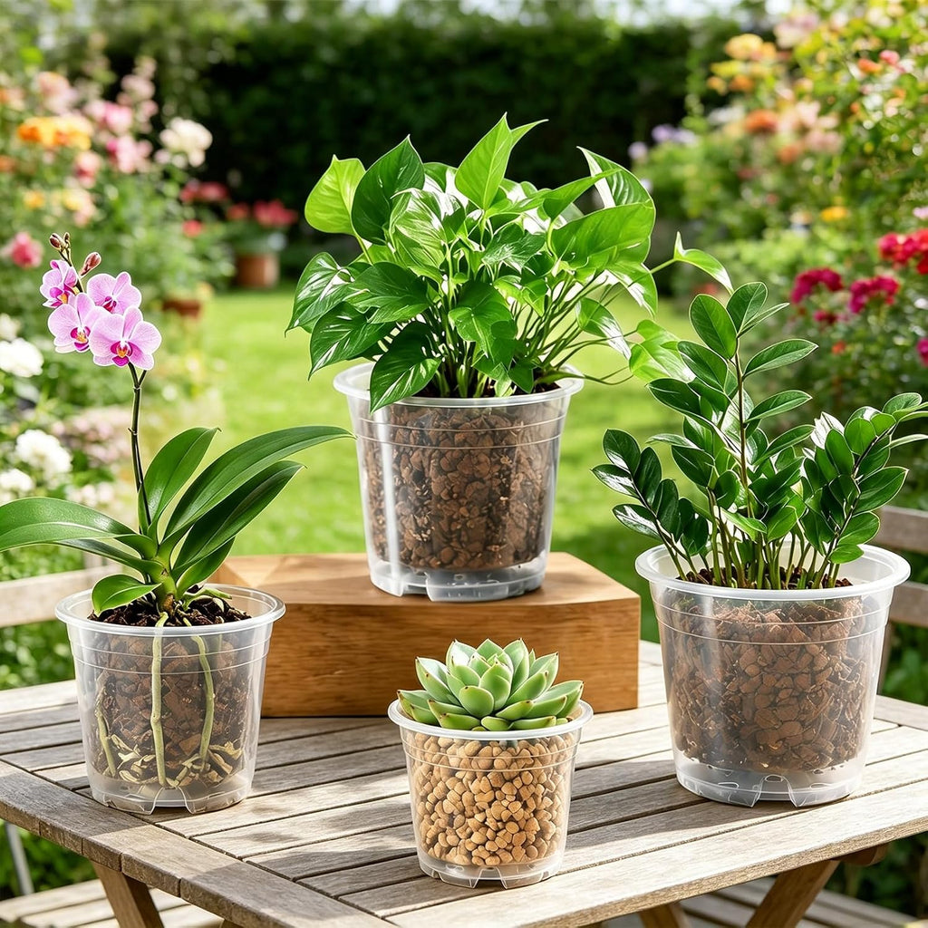 10/7/6/5 inch Clear Nursery Pots with Drainage Holes, 16 Pack Large Clear Plastic Pots with Plant Labels, Nursery Pots