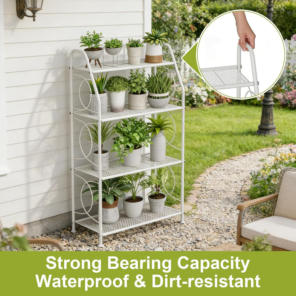 VyGrow Plant Stand, 4 Tier Plant Shelf for Indoor Outdoor, Heavy Duty Metal Tall Plant Stands Holder Rack for Living