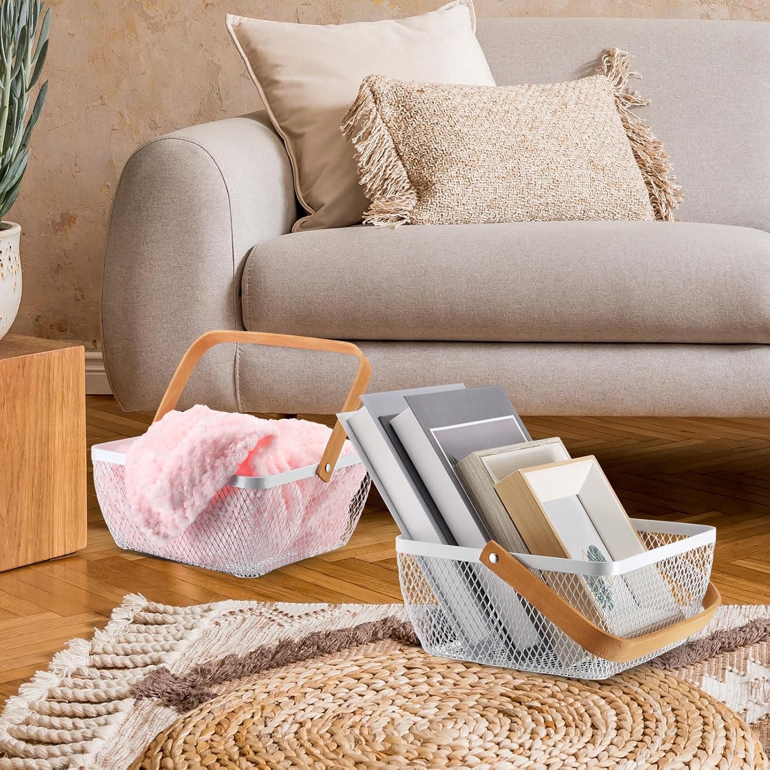 6 Pcs Metal Mesh Steel Basket with Handle Small Shopping Baskets Square Wire Harvest Storage for Kitchen Storage Garden
