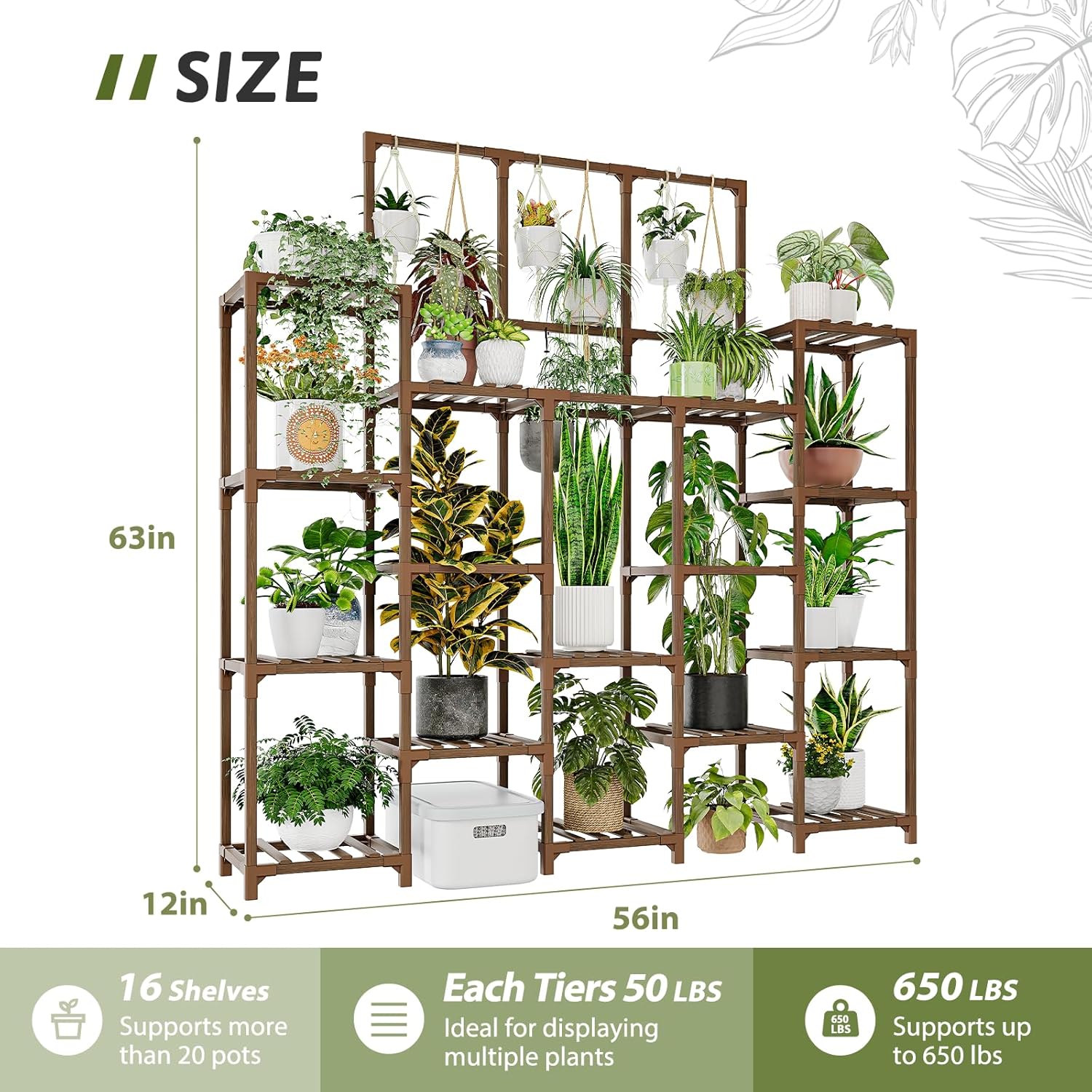GENTINGBRO Plant Stand Indoor Outdoor 63" Tall Plant Shelf for Plants 14-Tier Large Plant Sheves for Living Room Heavy