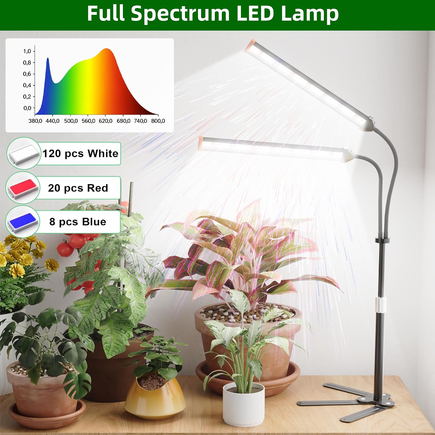 Grow Light for Indoor Plants,Height 10-32'' with Dimming & Timer | Full Spectrum Growing Plant Lamp with White Red Blue