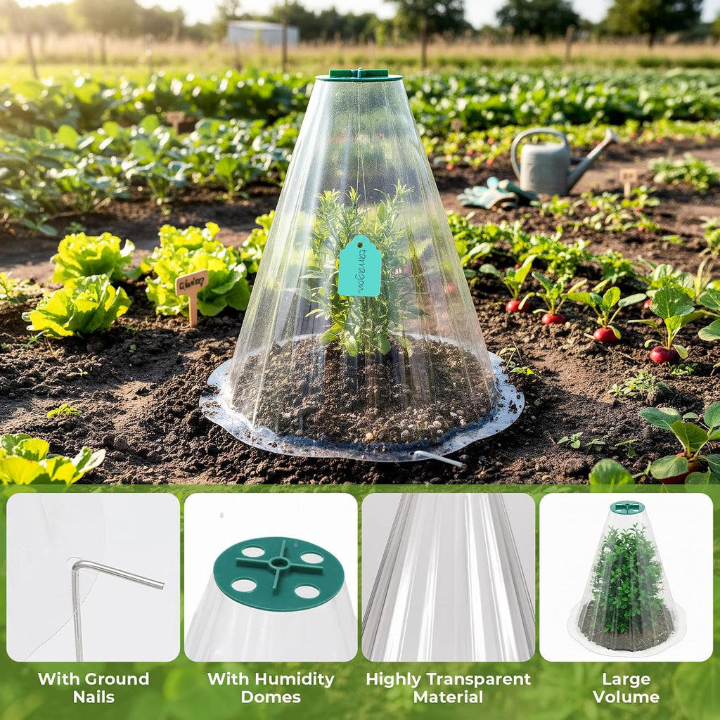 Cloches for Plants, Transparent Plant Covers, Garden Cloches with Humidity Domes, Securing Pegs and Plant Labels