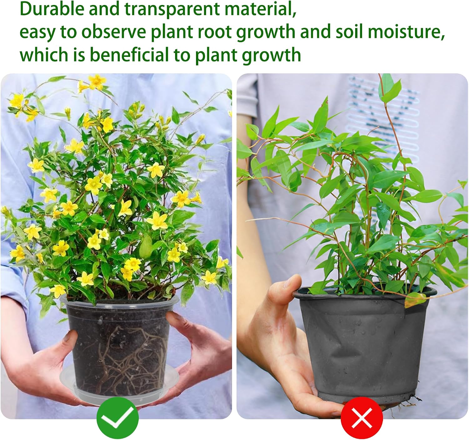 30 Pack 3/4/5/6/7 Inch Clear Nursery Pots with Drainage and 30 Pack Plant Saucers, Plant Pots for Plants Transparent