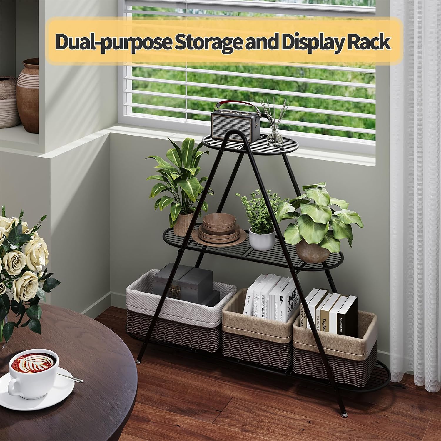 Plant Stand for Patio, 3-Tier Metal Plant Shelf–Indoor/Outdoor Display Rack for Multiple Pots, Heavy Duty Plants