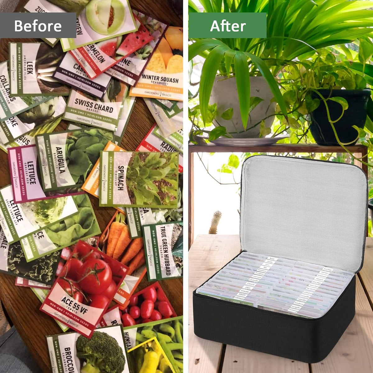 38 Slots Seed Storage Organizer Box with Insulated Bag That Holds 80-200 Seed Envelopes, Oxford Cloth Garden Seed