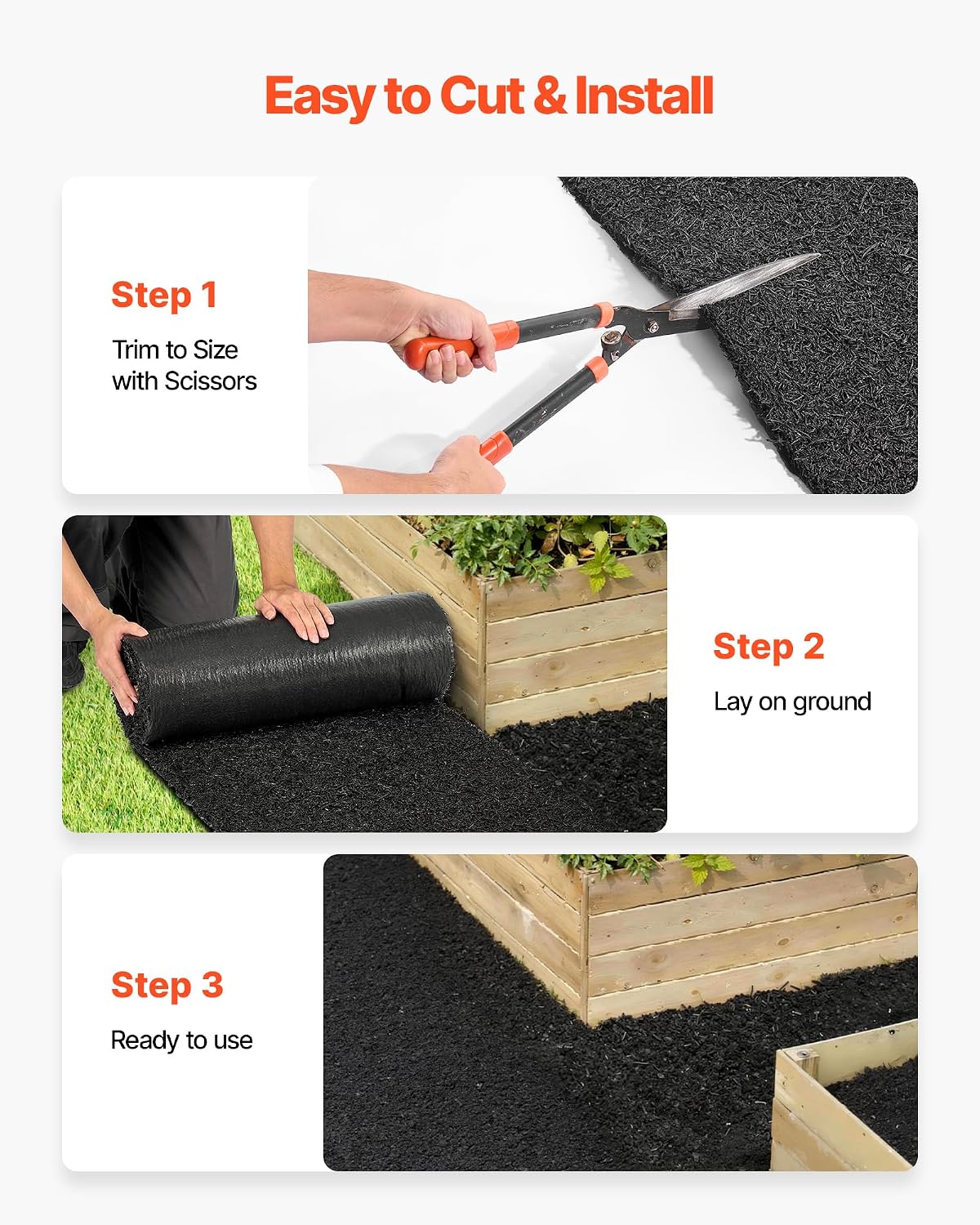 VEVOR Rubber Mulch Mat Roll, 96 x 22 in Recycled Rubber Mulch Mat, 0.5 Thick Cuttable, Reduced Weed Growth