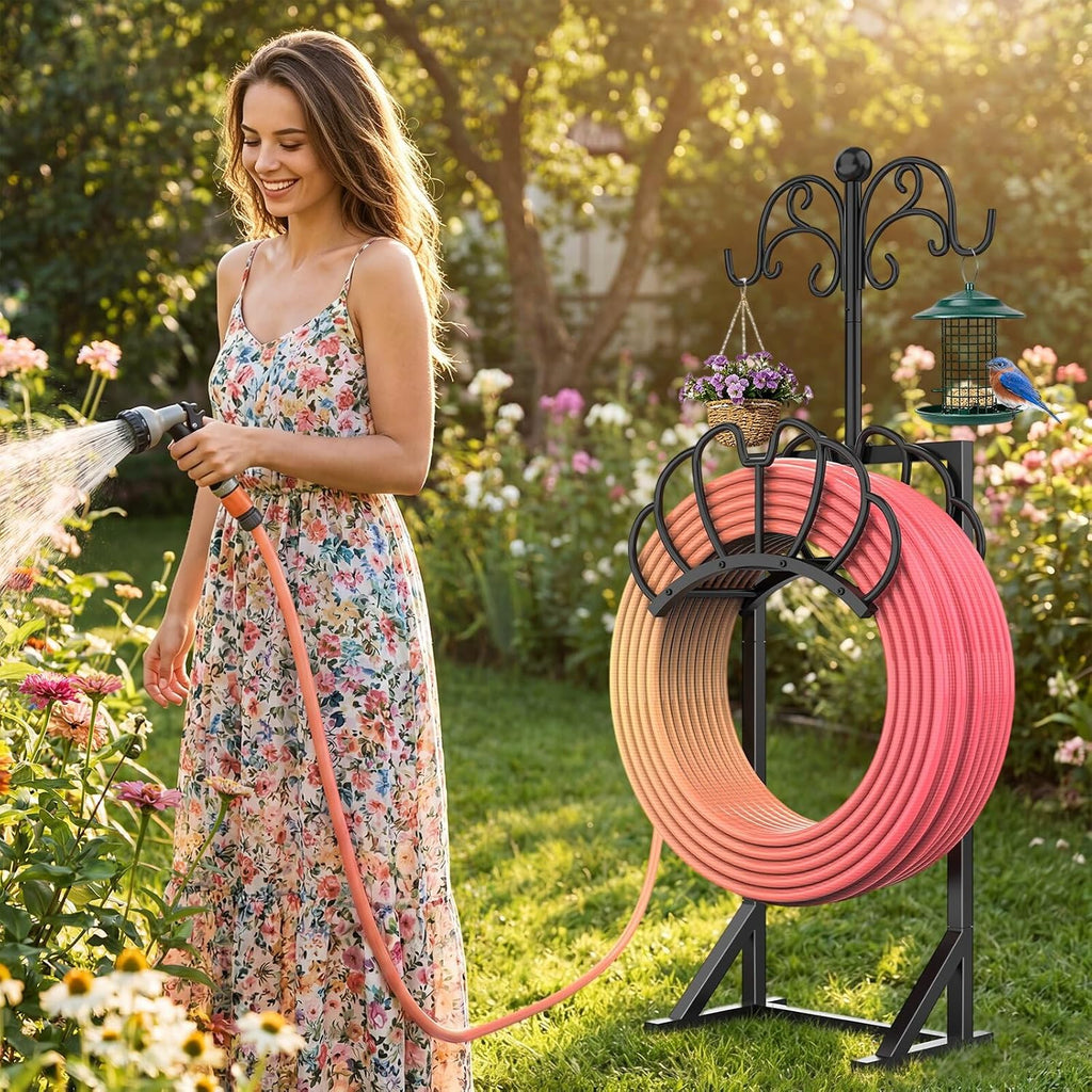 Garden Water Hose Holder Freestanding with Shepherds Hooks for Outside | 60.3inch Hose Stand Heavy Duty Hose Hanger