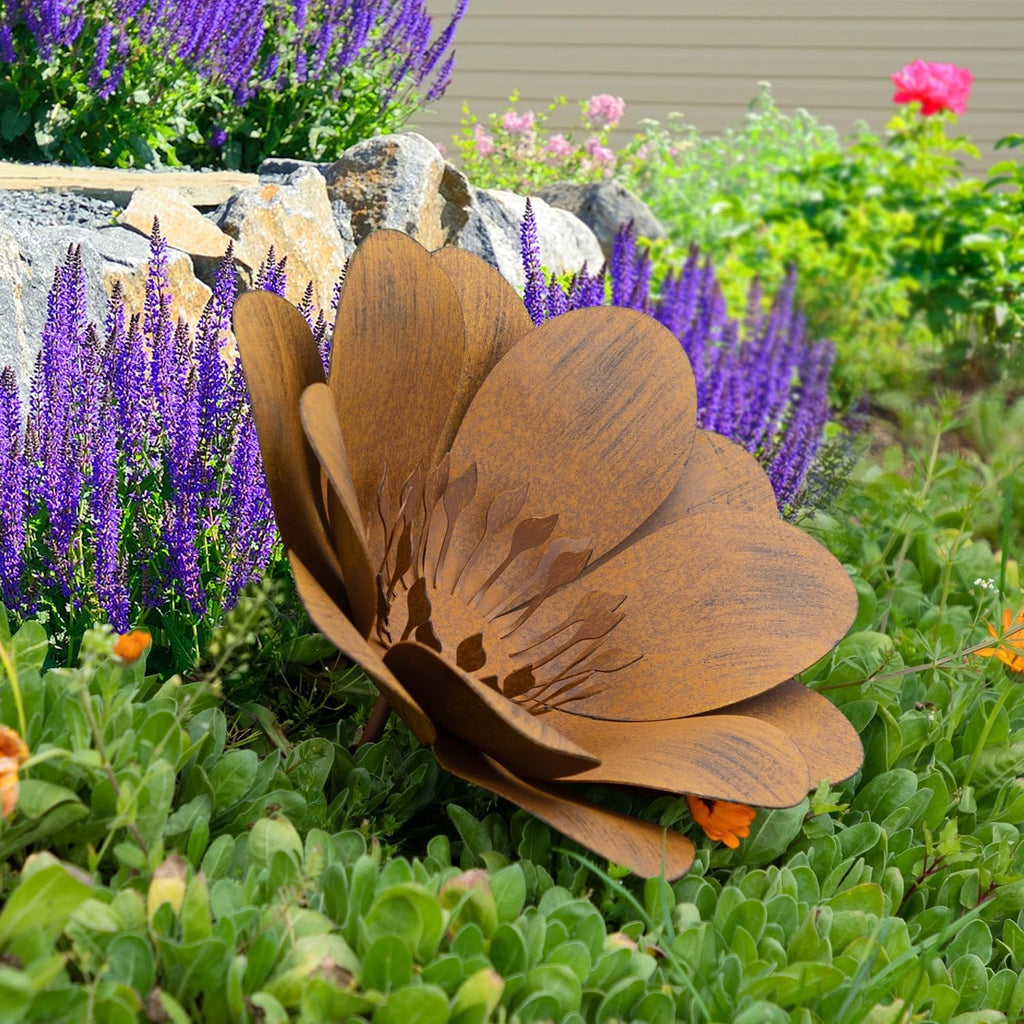Metal Flower Garden Art, Outdoor Garden Decoration for Yard Lawn Patio, Bronze