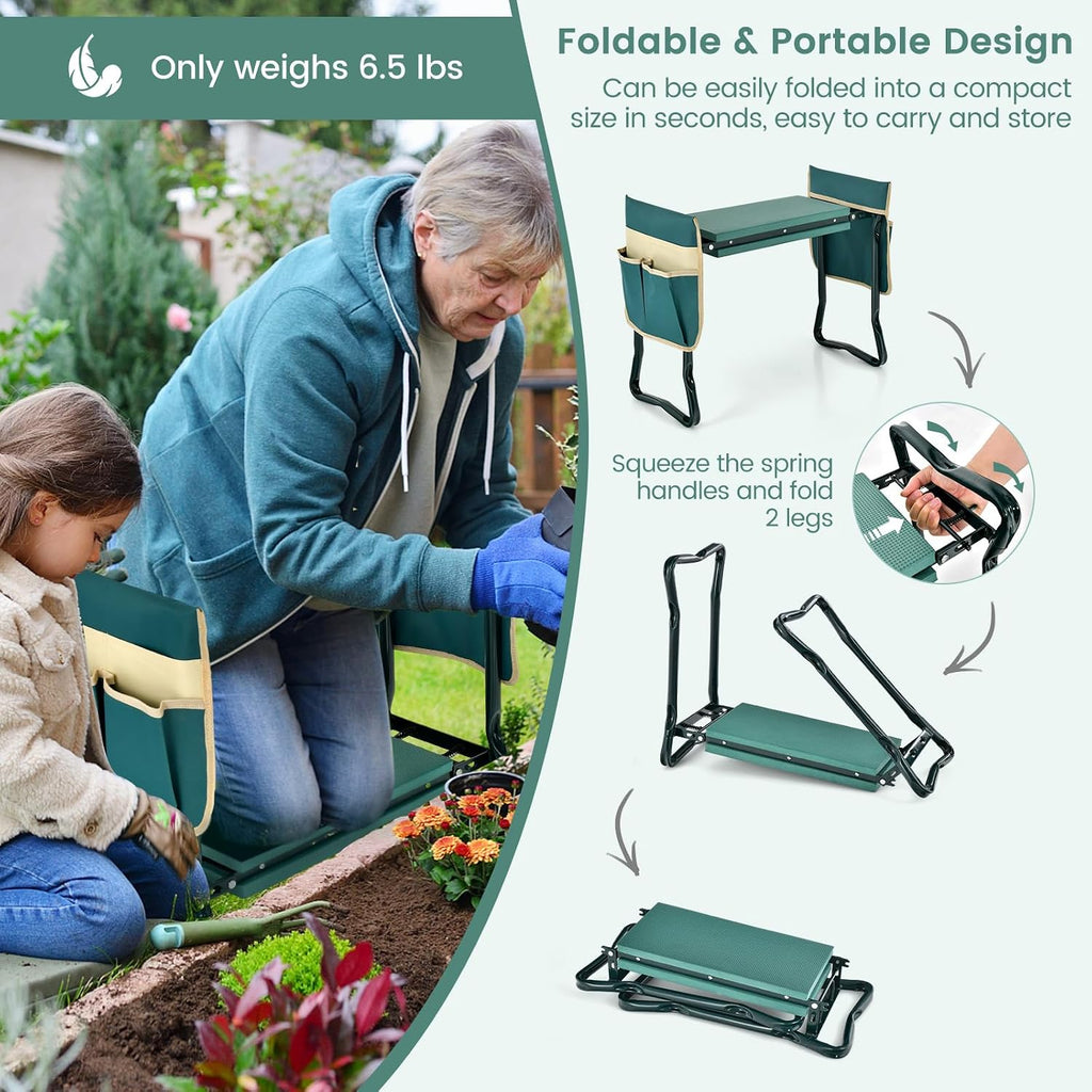 Goplus Garden Kneeler and Seat, Foldable Garden Bench for Kneeling & Sitting, Widened 8" EVA Soft Foam Pad, Heavy-Duty