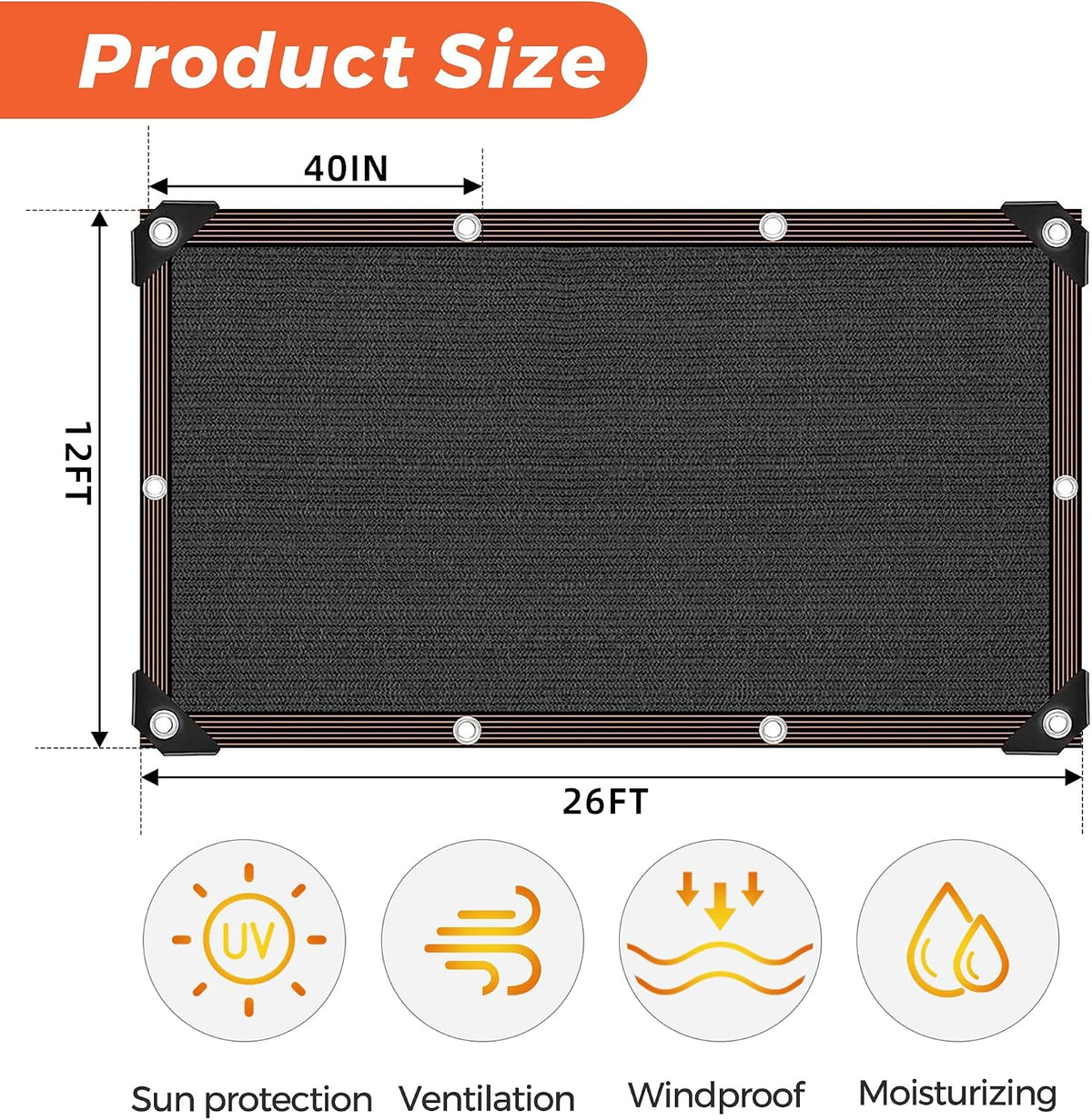 90% Shade Cloth,12×26FT,Tear Resistant Sun Shade Net with Reinforced Grommet,Durable Garden Shade Tarp Cover for