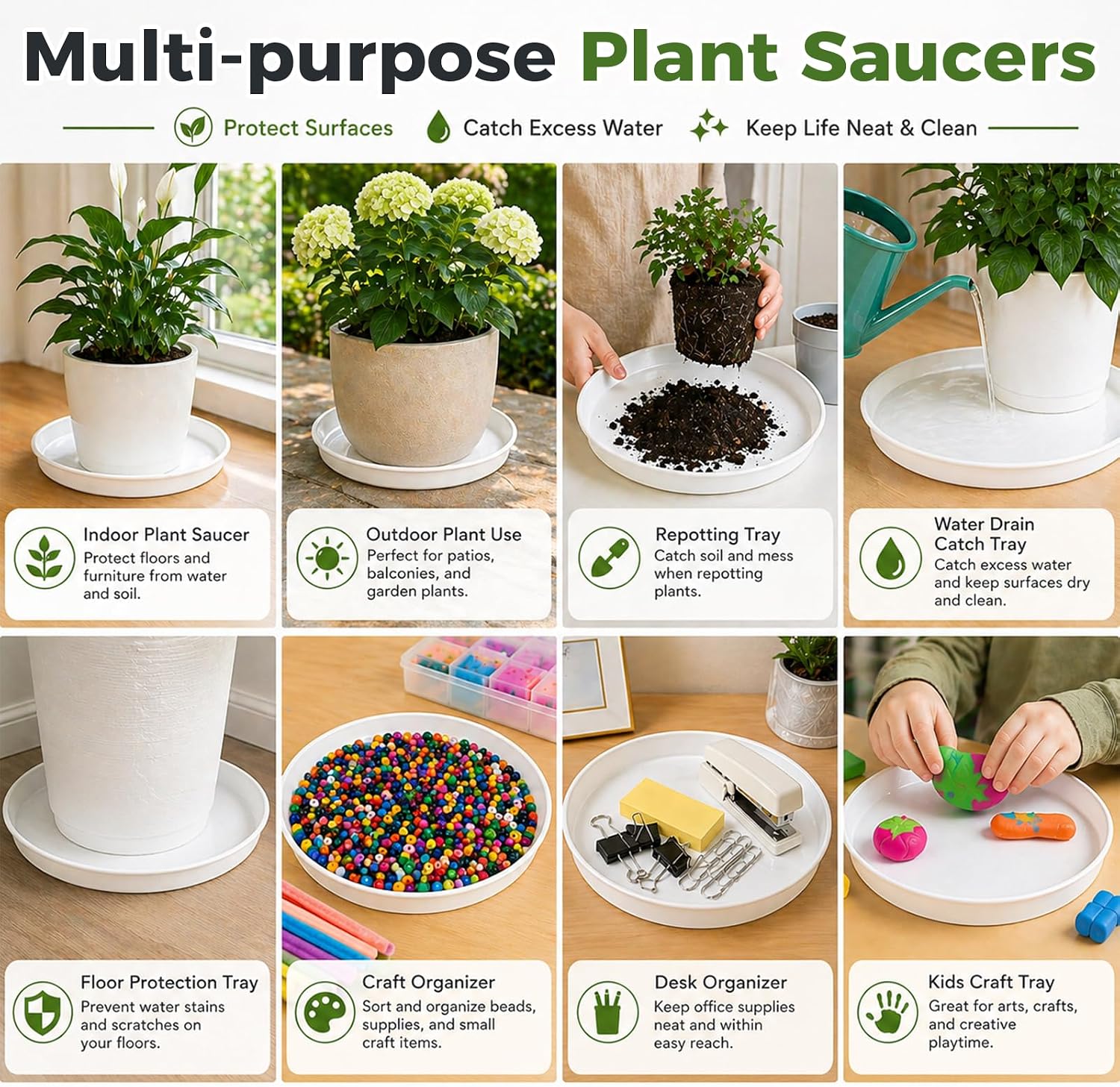 10 Packs 16 Inch Plastic Plant Saucers for Indoor Outdoor, Plant Water Catcher Tray for Pots, Bulk Flower Pot Saucers