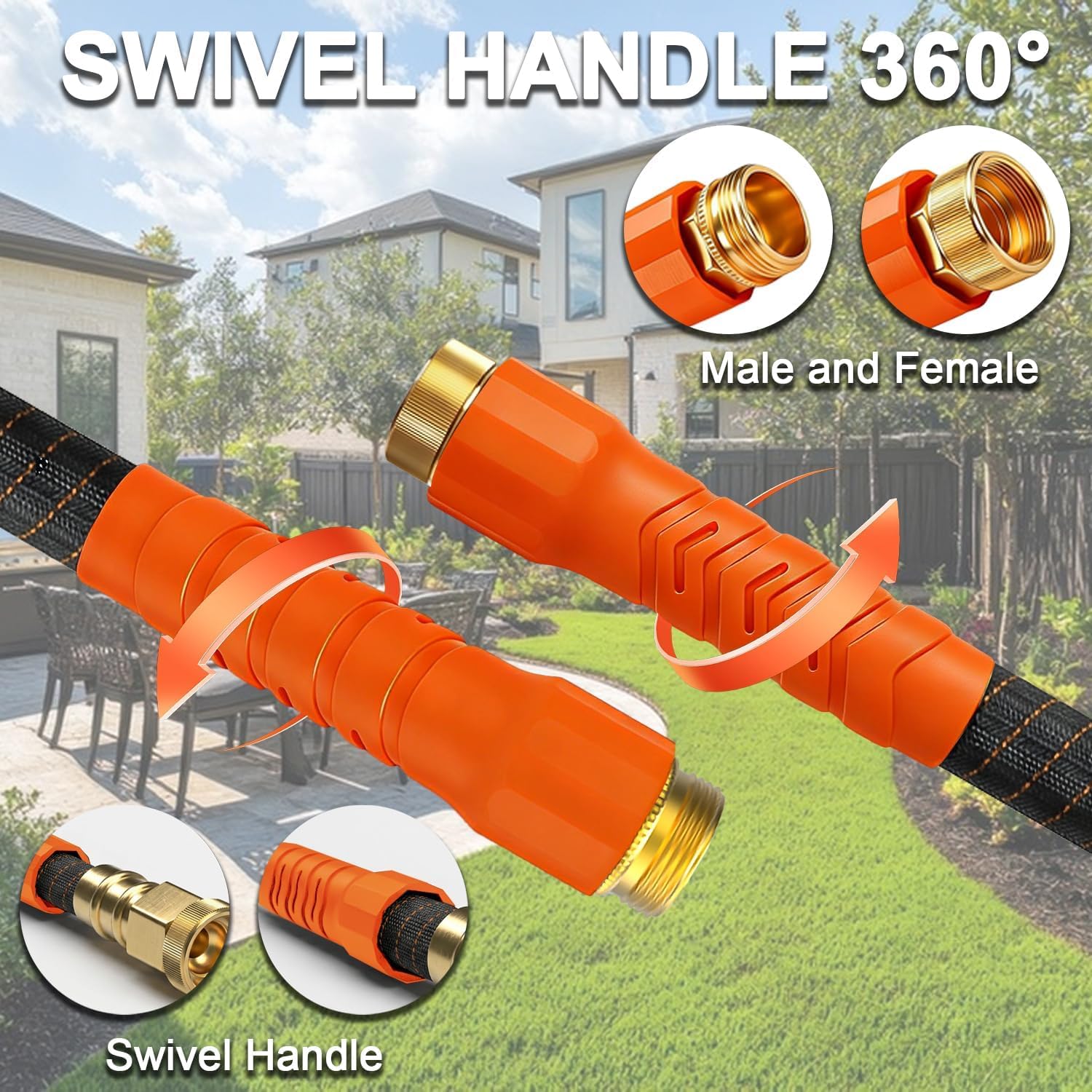 50Ft Ultra Lightweight Garden Hose, Flexible Water Hose, 10 Function Nozzle,Leak-Proof,Swivel Handle Non-Slip, Non-Kink