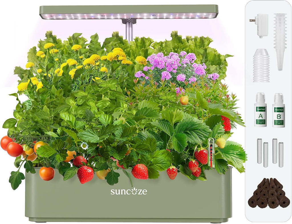 Hydroponics Growing System, Compact 12 Pods Indoor Garden, Green | 24W LED Dimmable Grow Light, 4L Water Tank with