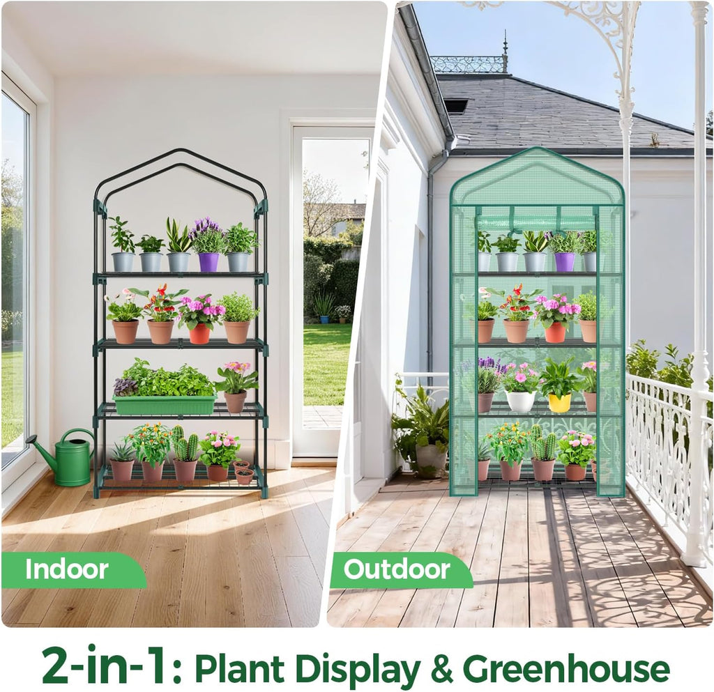 Ohuhu Mini Greenhouse for Indoor Outdoor, 27 x 19 x 62-Inch Small Plant Green House 4-Tier Rack Stand Portable