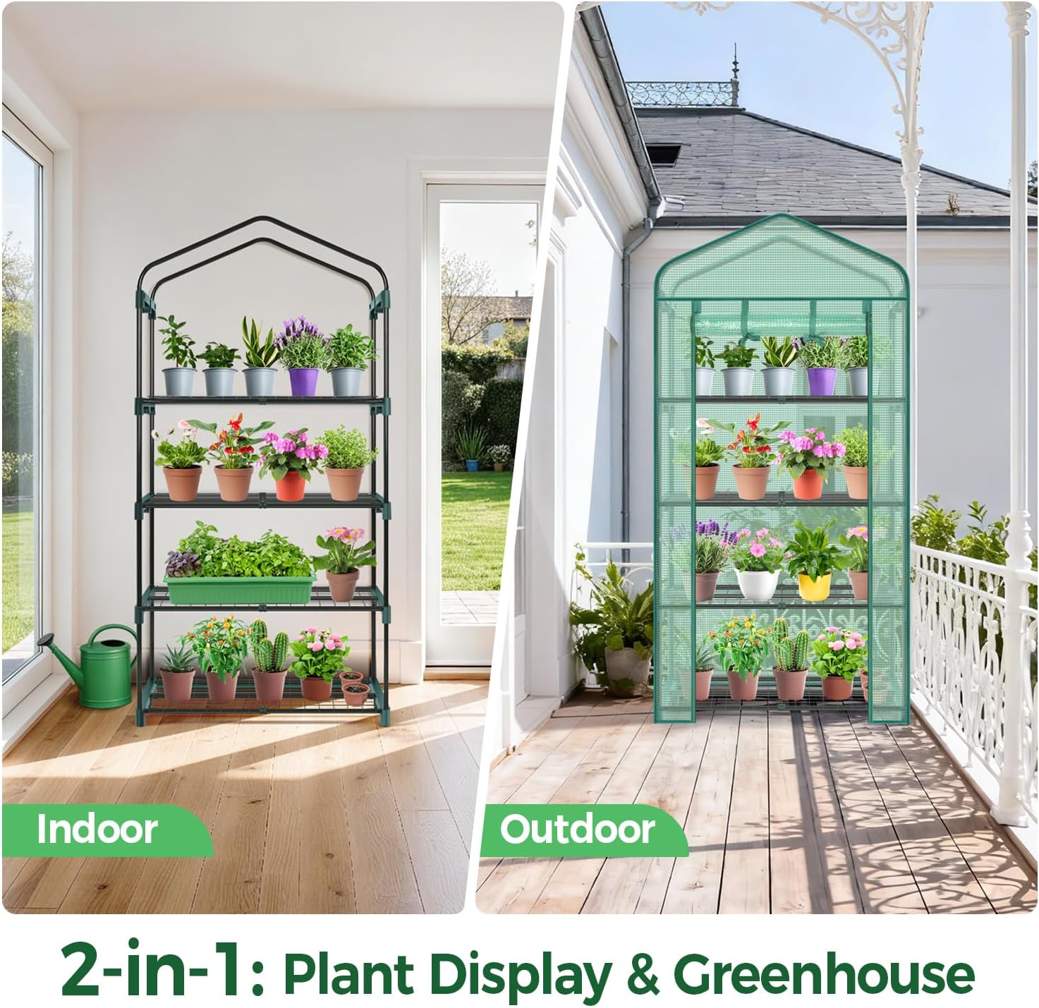 Ohuhu Mini Greenhouse for Indoor Outdoor, 27 x 19 x 62-Inch Small Plant Green House 4-Tier Rack Stand Portable