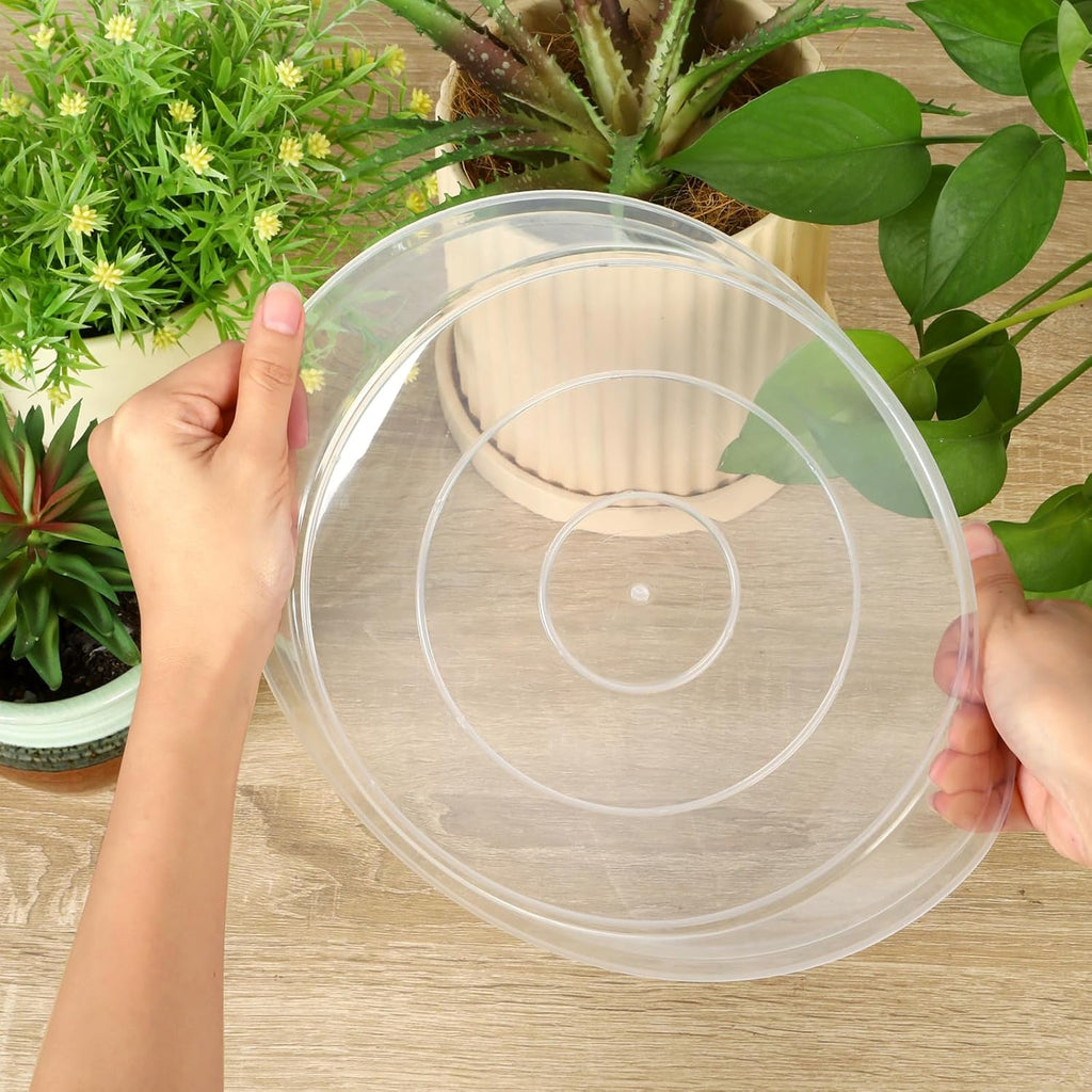 4 6 8 10 12 14 16 18 20 22 Inch Clear Plant Saucer, 5 Pack Durable Plastic Water Catcher Trays for Flower Pots, Plant