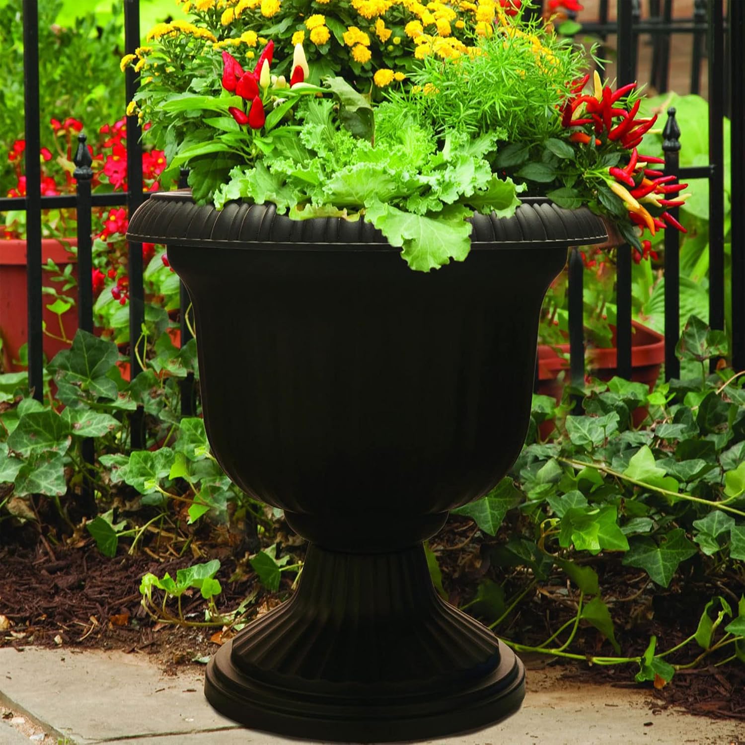 Southern Patio Large 14 Inch Outdoor Garden Lightweight Utopian Urn Planter with UV-Coated Finish for Entryways