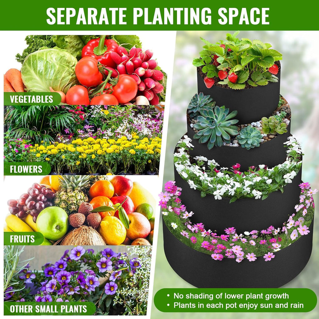 4 Pcs Plant Grow Bags 4 Tiered Strawberry Planter Tower Fabric Raised Garden Beds, 39 Inch Nonwoven Strawberry Pyramid