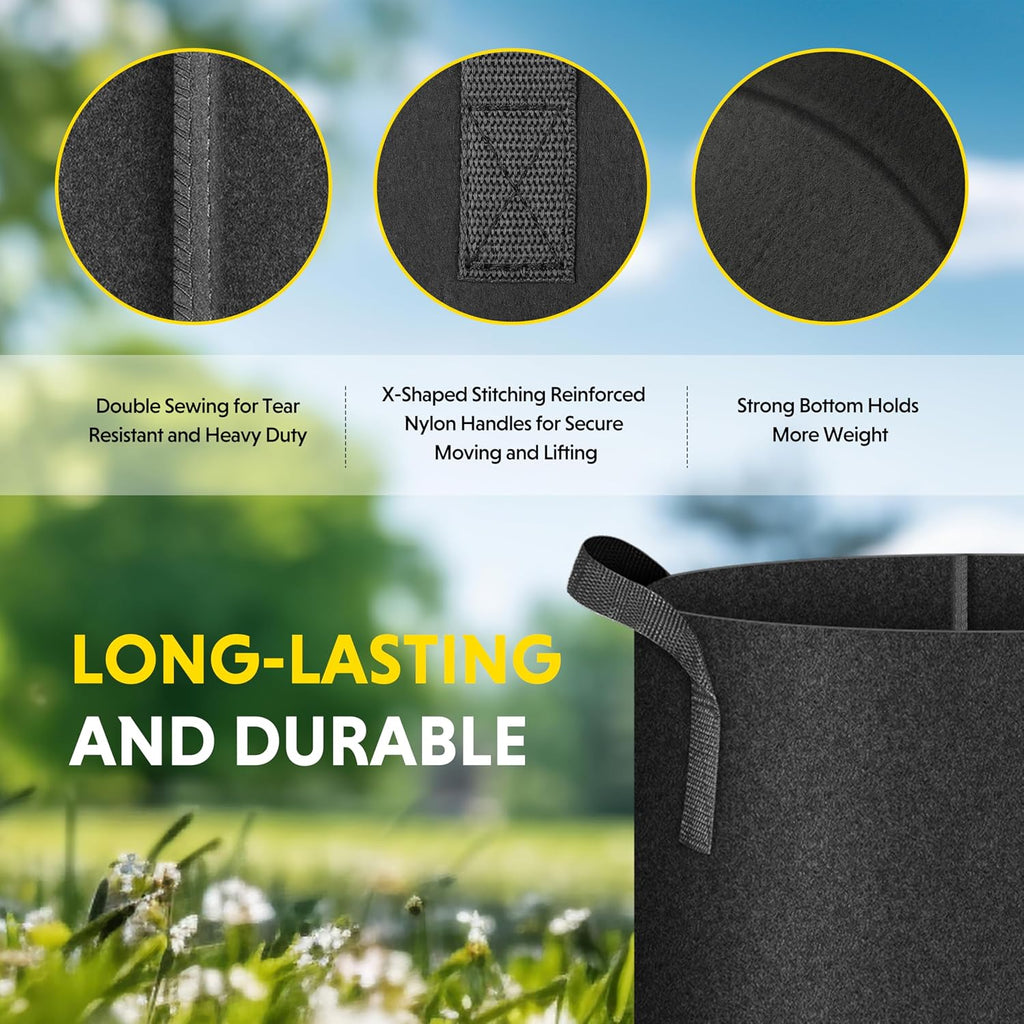 iPower Plant Grow Bag 15 Gallon 6-Pack Heavy Duty Fabric Pots, 300g Thick Nonwoven Fabric Containers Aeration with