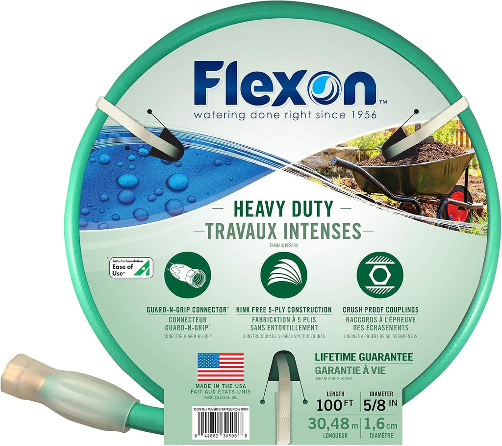 Flexon FXG58100 5/8-Inch x 100-Foot Heavy Duty 5-Ply Forever Garden Hose, Green