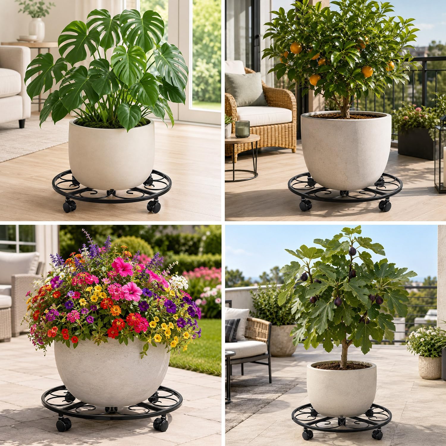 3 Packs 20” Plant Caddy with Wheels Metal Plant Stand on Wheels for Indoor and Outdoor Plants Rolling Plant Stand with
