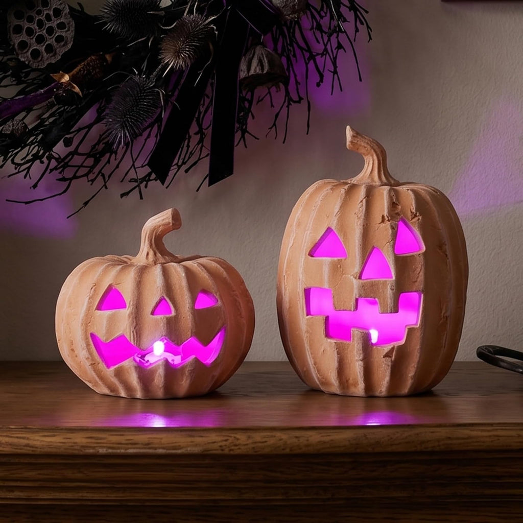 FESTGLOX Terracotta Jack-o’-Lantern Pumpkins, LED Halloween Pumpkin Decor