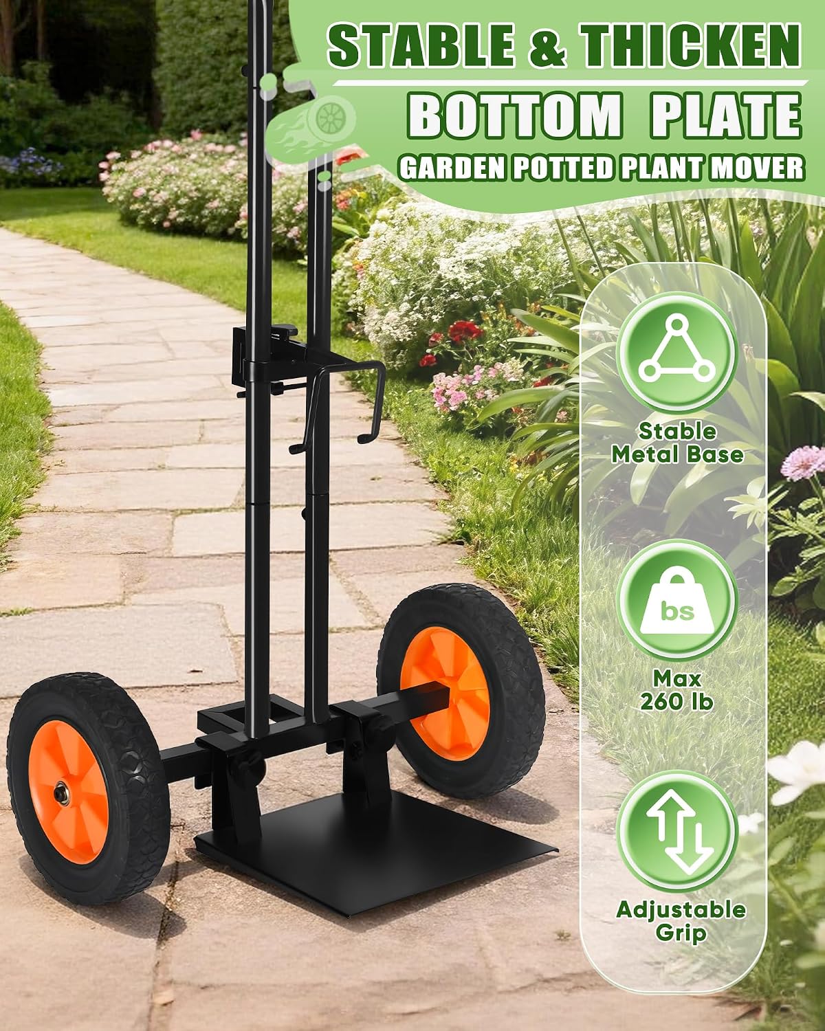 Plant Caddy with Wheels, 260LBS Capacity Rolling Plant Dolly Pot Mover | Adjustable Grabbing Arm, Suction Cup & Strap
