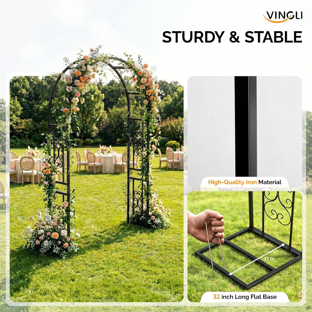 VINGLI Garden Arch Trellis, 7.6ft Arch Trellis for Climbing Plants, Metal Garden Arbor with Flat Base Design for